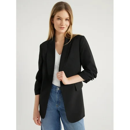 Scoop Women s Scrunch Sleeve Crepe Blazer with Buttons Sizes XS-XXL | Walmart (US)
