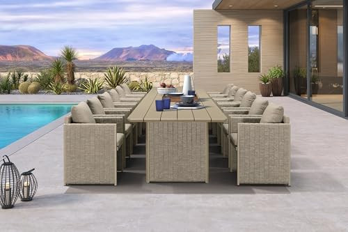 PURPLE LEAF Luxury 12-Person Outdoor Dining Set 189-Inch Aluminum Patio Table with Handwoven Olefin Rope Chairs, Cushioned Seating for Large Gatherings, Estate Patio and Poolside Entertaining Beige | Amazon (US)