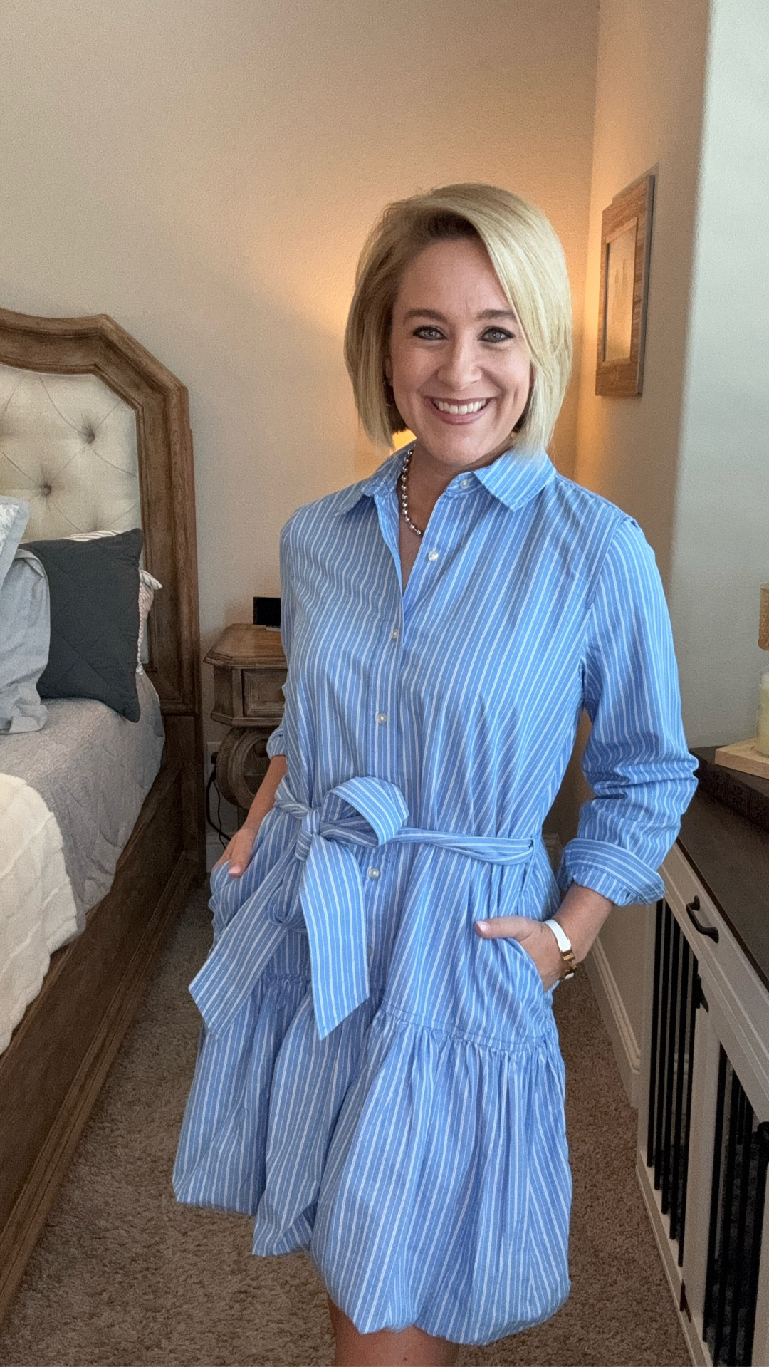 This dress is PERFECTION! Pin stripe details, beautiful bubble skirt and a belt to bring it all together. Walmart got this one right on the money! 💙 

#walmartpartner #earnscommission #momfashion #texasmom #fallfashion2025

#LTKOver40 #LTKWorkwear #LTKFindsUnder100