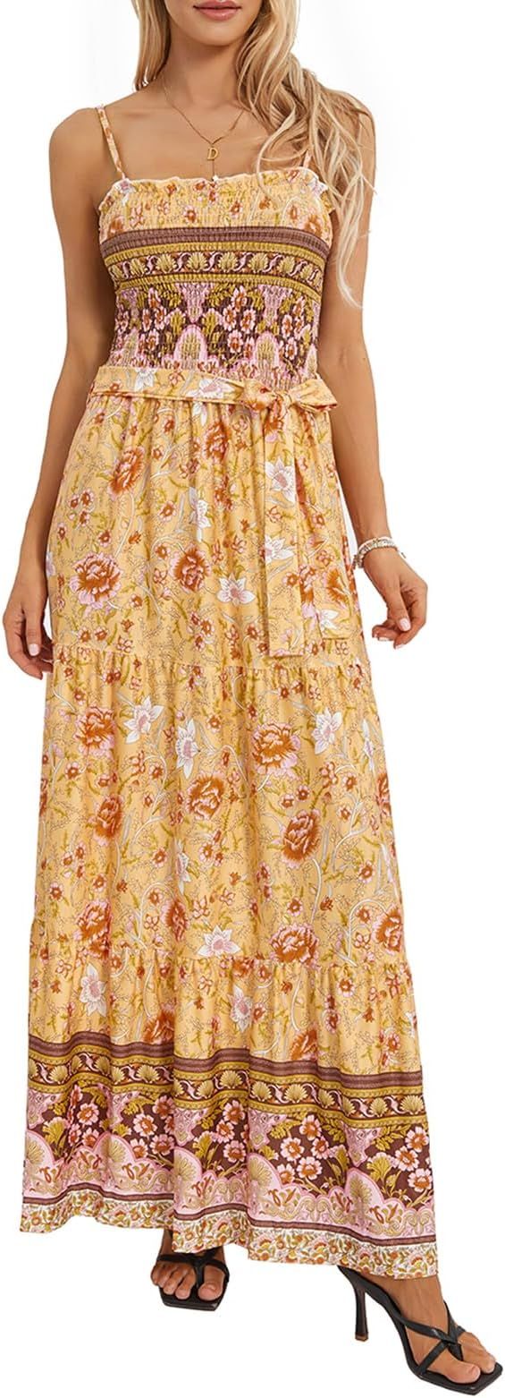 Women Casual Flowy Maxi Dress Spaghetti Strap A Line Long Dress Sexy Backless Low Cut Cocktail Pa... | Amazon (US)