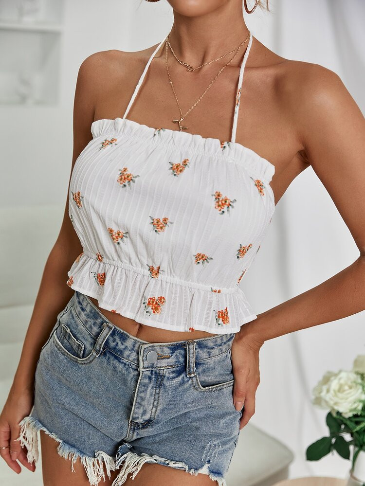 Ditsy Floral Backless Halter Top | SHEIN