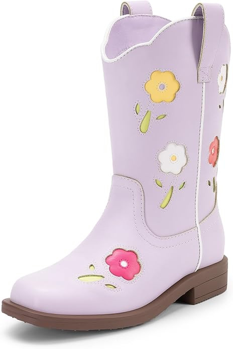 DREAM PAIRS Girls Cowgirl Boots Kids Mid Calf Western Boots Flower Cowboy Boots Square Toe Riding... | Amazon (US)
