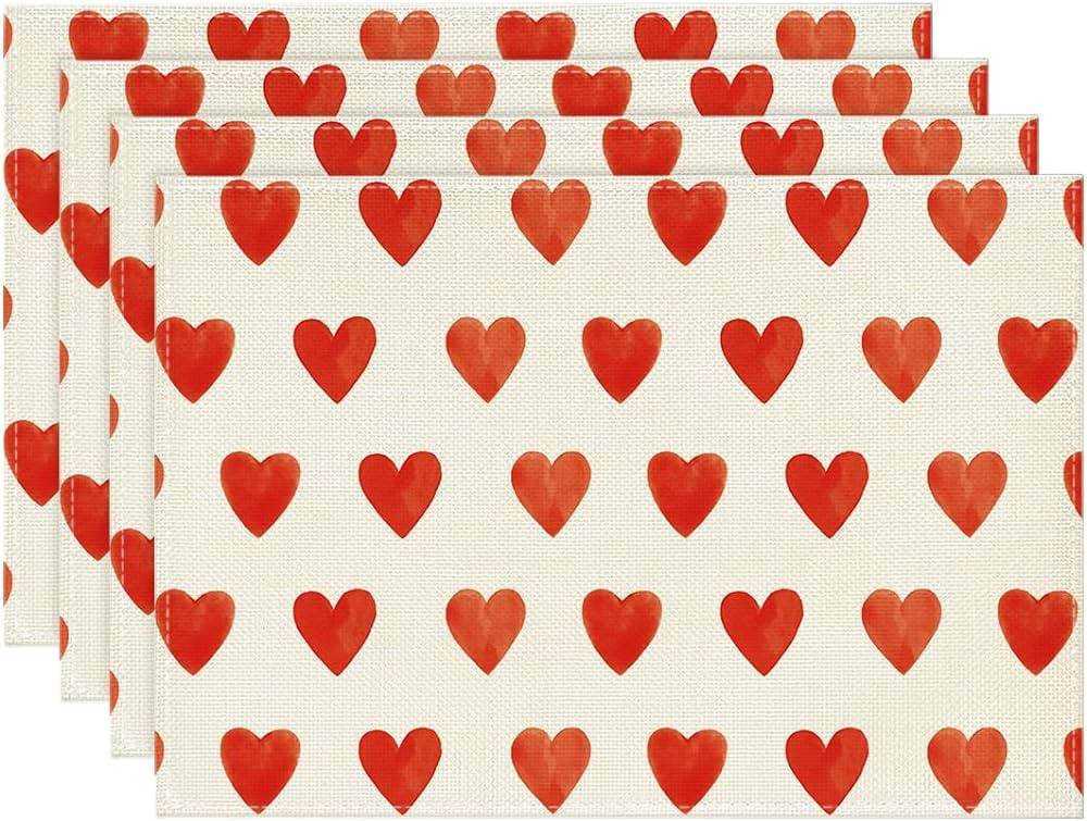Artoid Mode Love Heart Red Valentine's Day Placemats Set of 4, 12x18 Inch Seasonal Holiday Winter... | Amazon (US)