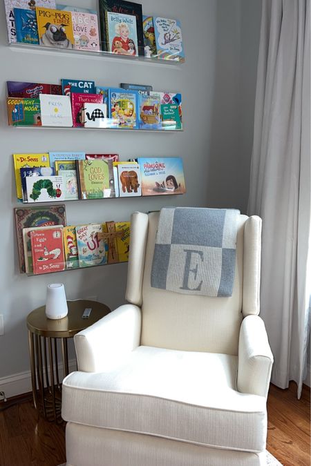 Eleanor nursery 
.
#bookshelf #reading #nursery #baby #babyitems #registry bookshelf Amazon Amazon finds blanket chair books book table end table rocking chair amazonfinds curtains home decor 