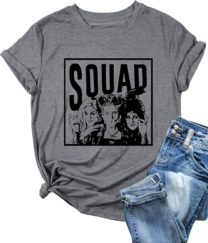 Squad Shirt Women Sanderson Sisters Halloween T Shirt Graphic Tees Funny Shirts Hocus Pocus Casua... | Amazon (US)