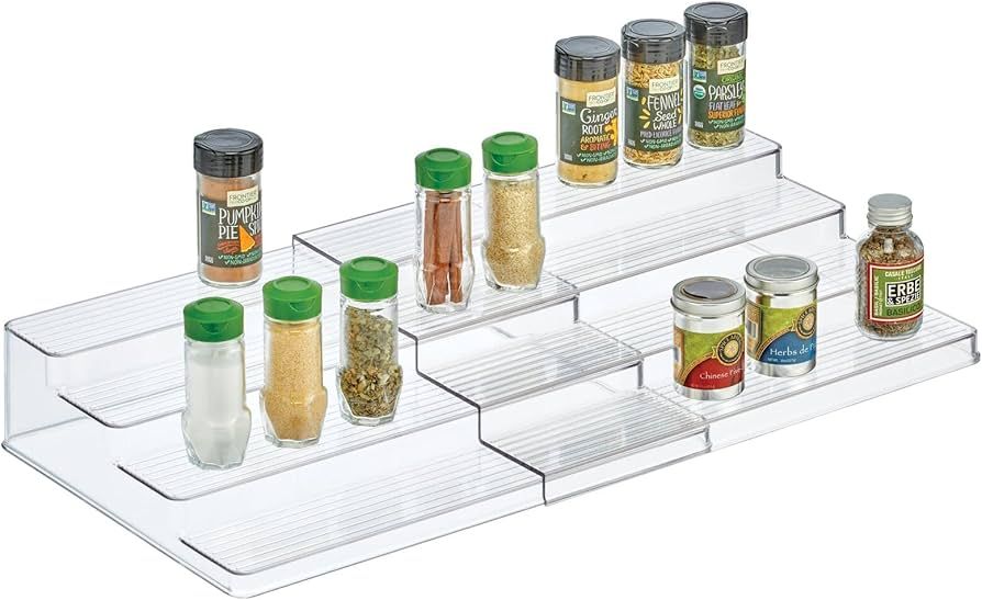 mDesign Plastic Adjustable, Expandable 4-Tier Kitchen Cabinet, Pantry, Shelf Organizer/Spice Rack... | Amazon (US)