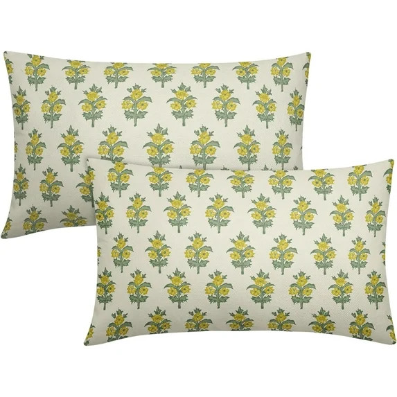 Sage Green Yellow Floral Lumbar Pillow Covers 12x20 Set of 2 Spring Flower Leaves Print Rectangle... | Walmart (US)