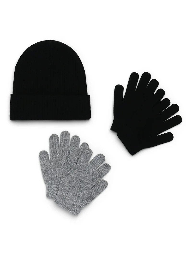 Wonder Nation Ribbed Beanie and Gloves Set, 3-Piece, Sizes 4-16 Years | Walmart (US)