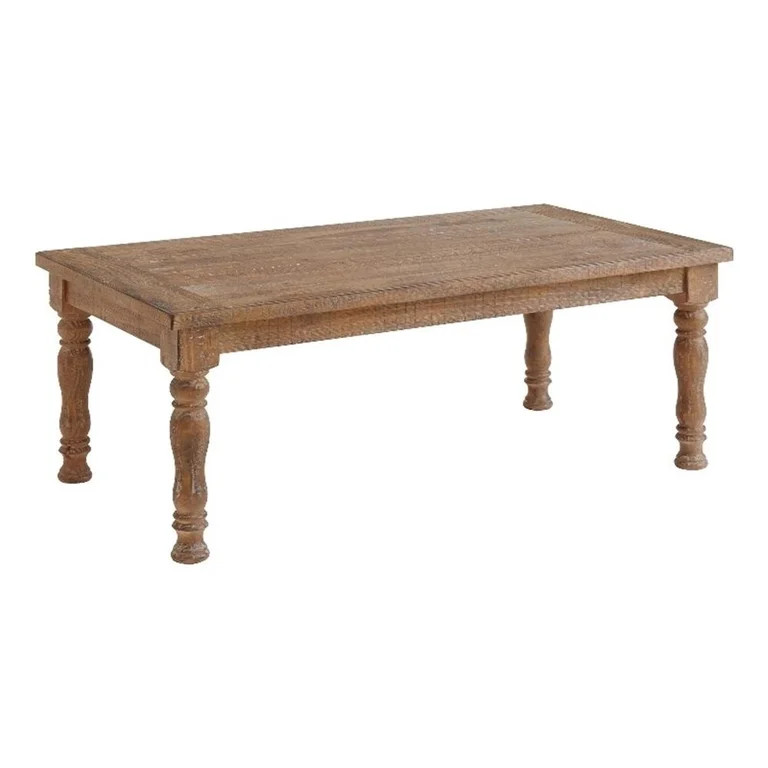 Pemberly Row 52x28" Solid Pine Wood Turned Leg Coffee Table - Brown | Walmart (US)