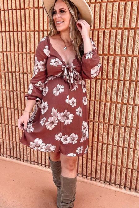 This floral dress is a great maternity dress for fall! Pair with knee high boots for a cute fall maternity outfit!

#LTKbump #LTKunder100