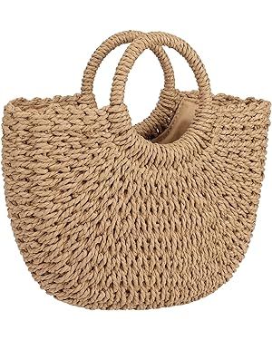 Womens Large Straw Beach Bag Woven Tote Bag Top Handle Handbag Purse for Summer | Amazon (US)