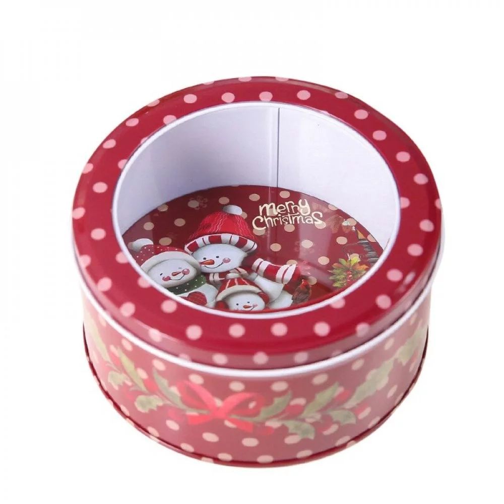 Christmas Themed Metal Round Tin Case Containers Cookie Tin Box With Clear Window,Red | Walmart (US)