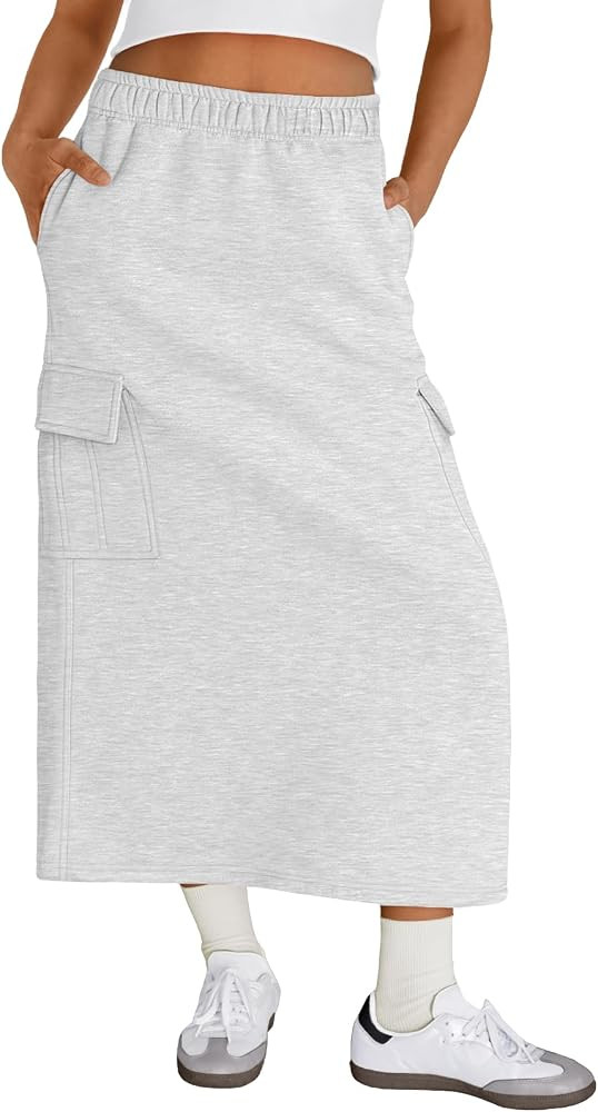 Trendy Queen Midi Skirts for Women Cargo Skirts with Pockets Long Sweat Skirts 2024 Winter Clothe... | Amazon (US)