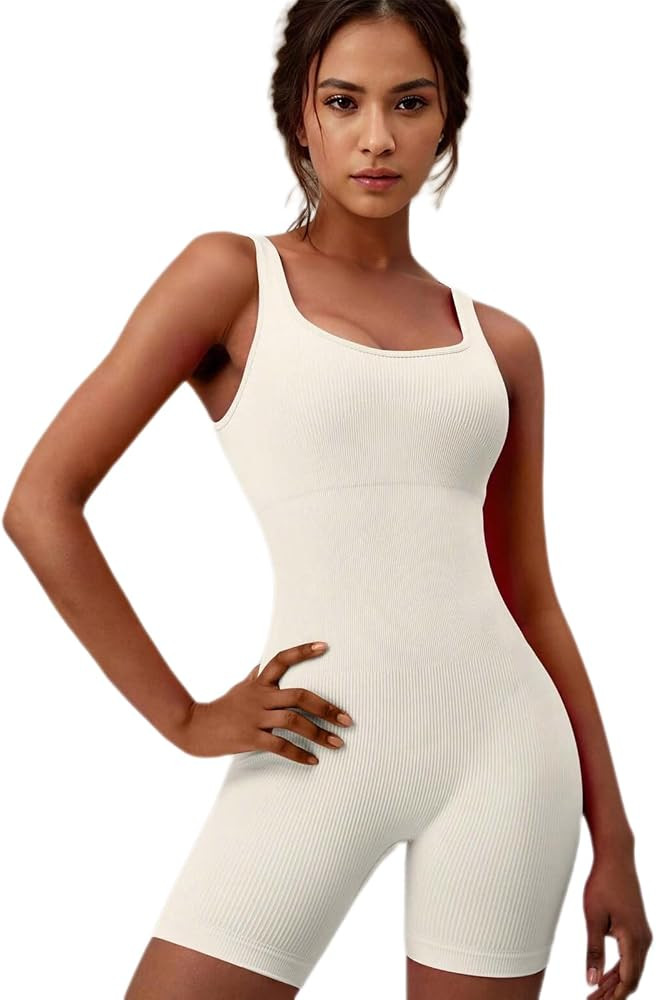 Sampooly Jumpsuits for Women Workout One Piece Romper Shorts Bodysuits Yoga Sleeveless Backless S... | Amazon (US)