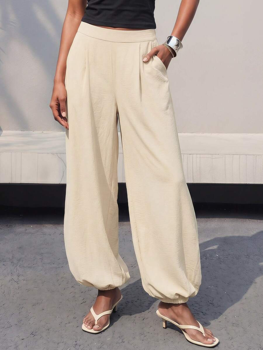 Maija Women's Casual Commuter Solid Color Lantern Pants | SHEIN