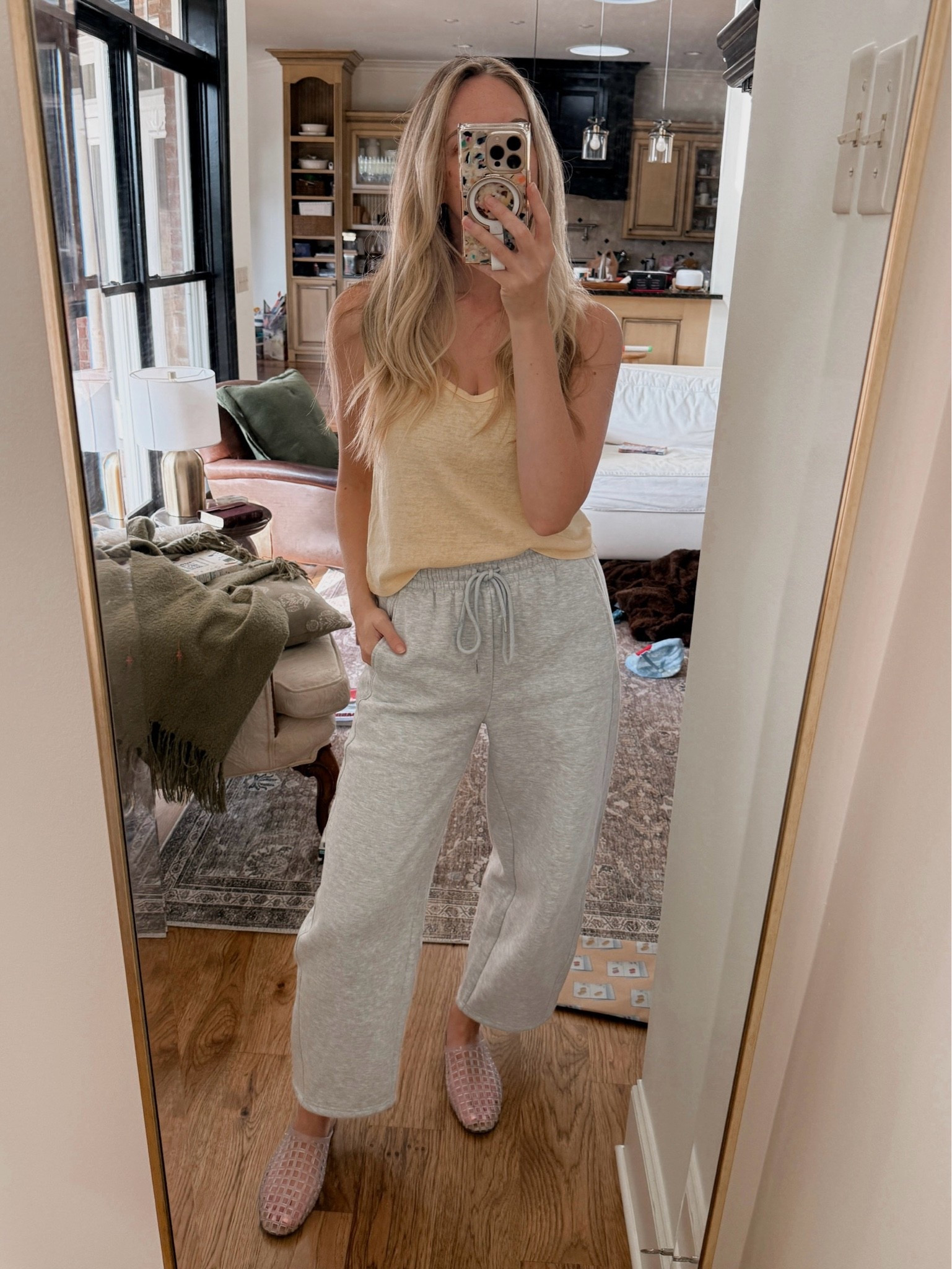 Easy summer mom outfit by BarbiGia. Barrel sweatpants on sale. Butter yellow top outfit

#LTKdayinmylife #LTKootd #LTKmomlife