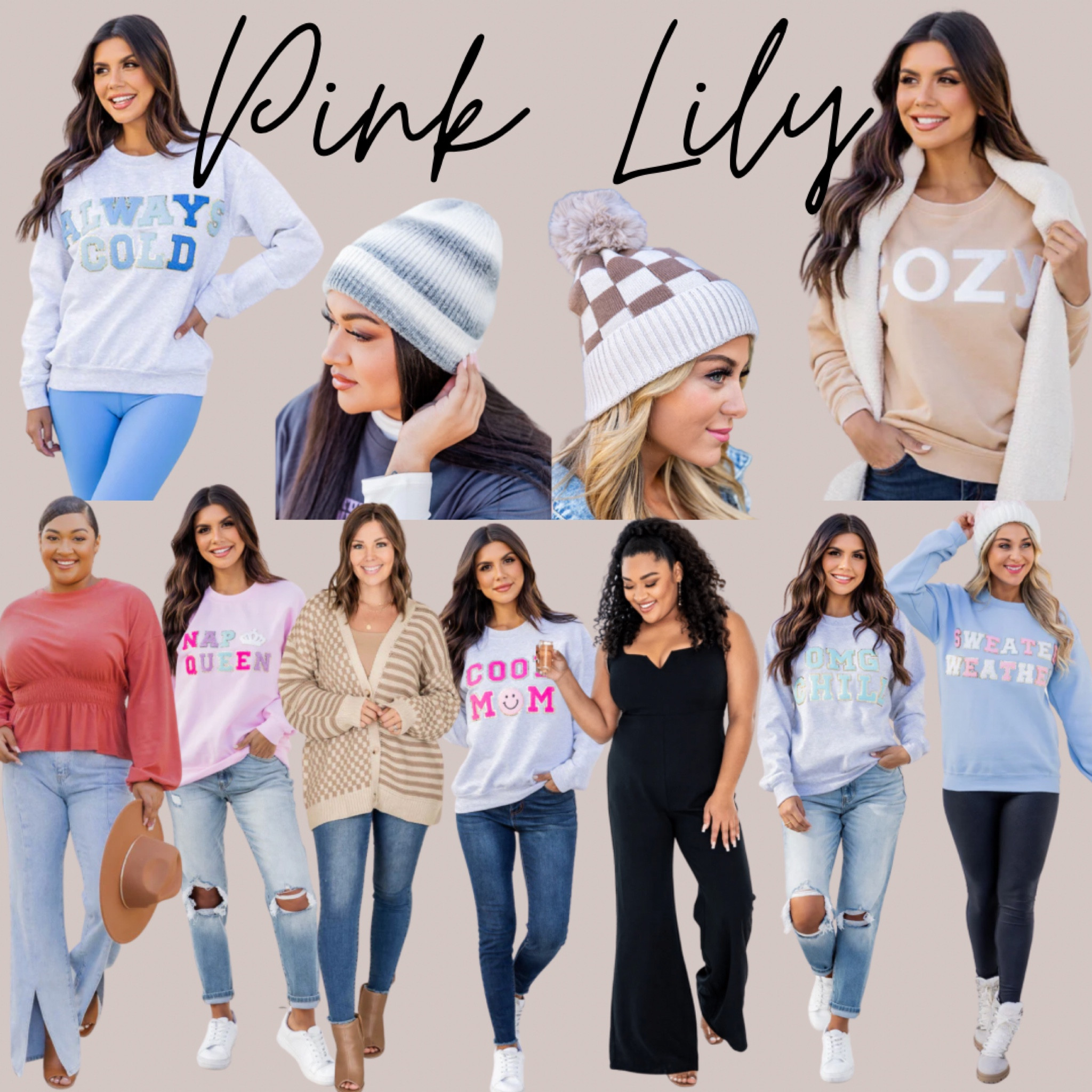 NEW Pink Lily
Pink Lily just dropped some NEW cozy sweatshirts! These are graphic sweatshirts and they won’t last long! Also check out that gorgeous Flare Legged Jumpsuit! Adorable new beanies as well! 

#LTKcurves #LTKGiftGuide #LTKSeasonal