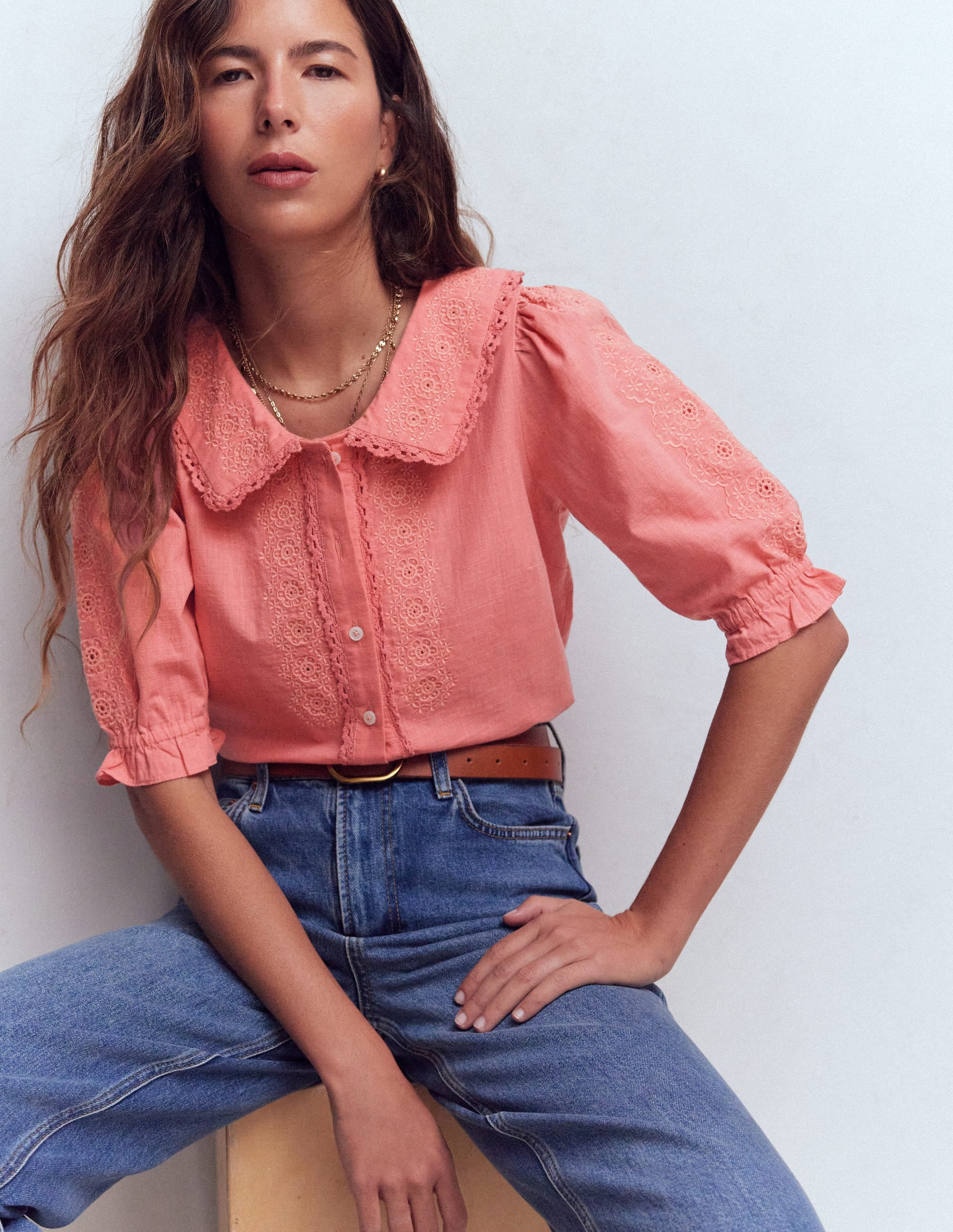 Short Sleeve Pretty Collar Top-Vintage Rose | Boden UK