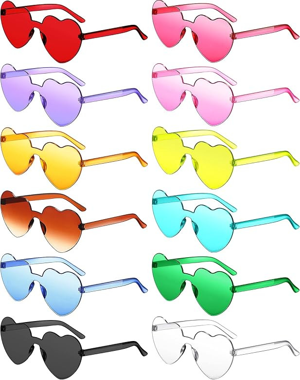 12 Pairs Heart Shaped Rimless Sunglasses Colorful Heart Glasses Transparent Heart Sunglasses Part... | Amazon (US)