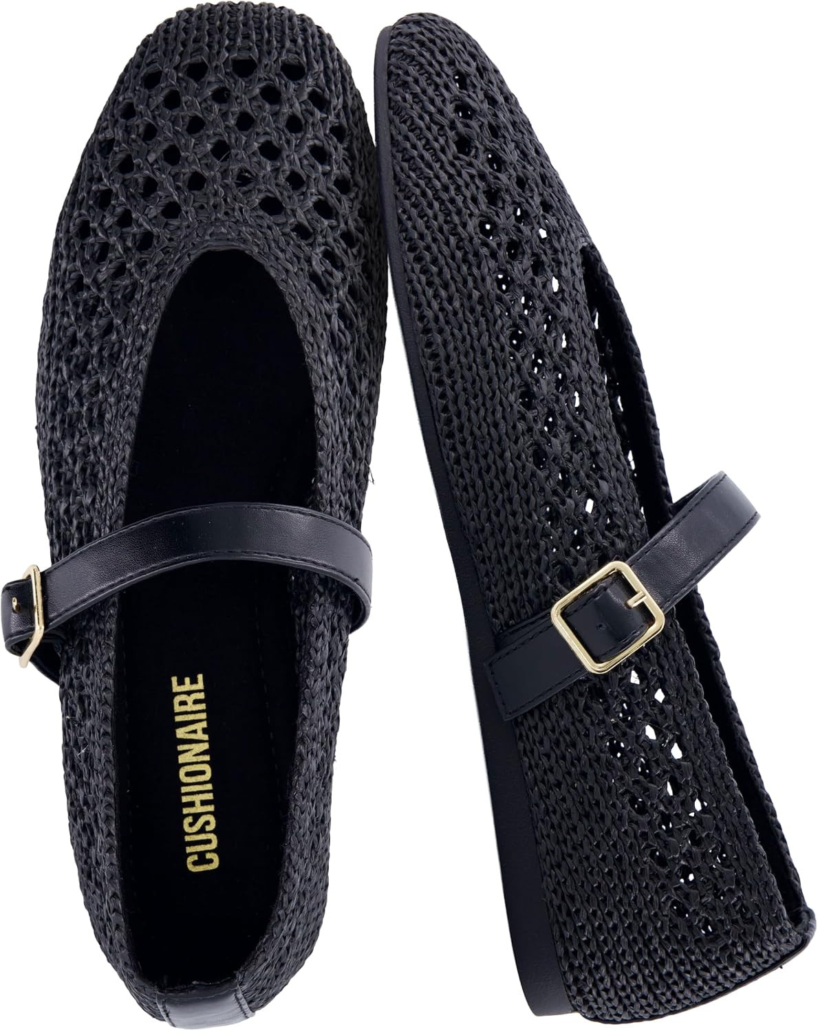 CUSHIONAIRE Graff Mary Jane Shoes for Women, Woven Ballet Flats with Adjustable Buckle Strap, Lightweight Slip On Shoes | Amazon (US)