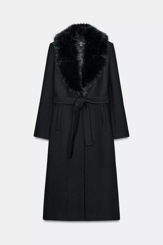 WOOL COAT WITH FAUX FUR COLLAR AND BELT | Zara US
