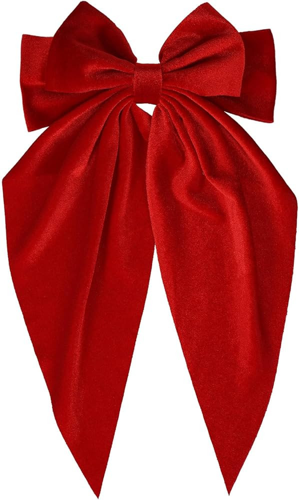 Bright Red Velvet Large Hair Bow Long Tail Bowknot Hair Barrette Clip 8.26 Inch Women Girls Fall ... | Amazon (US)