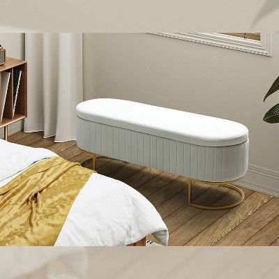 Nuria 50" Wide Modern Upholstered Flip Top Storage Bench with Golden Metal C-shaped Sled Legs for... | Target
