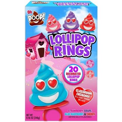 Oh Poop! Valentine&#39;s Day Classroom Exchange Lollipop Rings - 8.46oz/20ct | Target