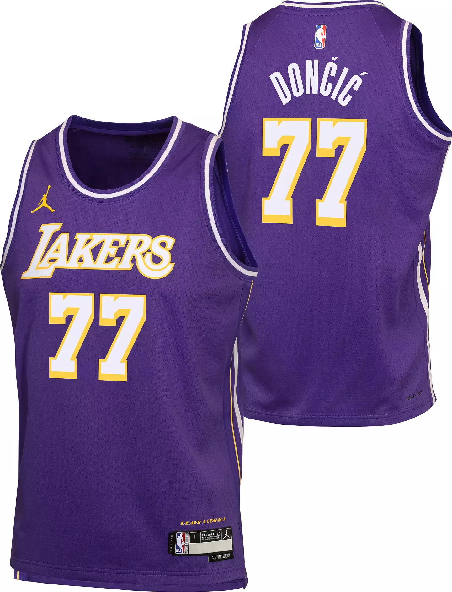 Jordan Youth Los Angeles Lakers Luka Doncic #77 Purple Replica Statement Jersey | DICK'S Sporting Goods
