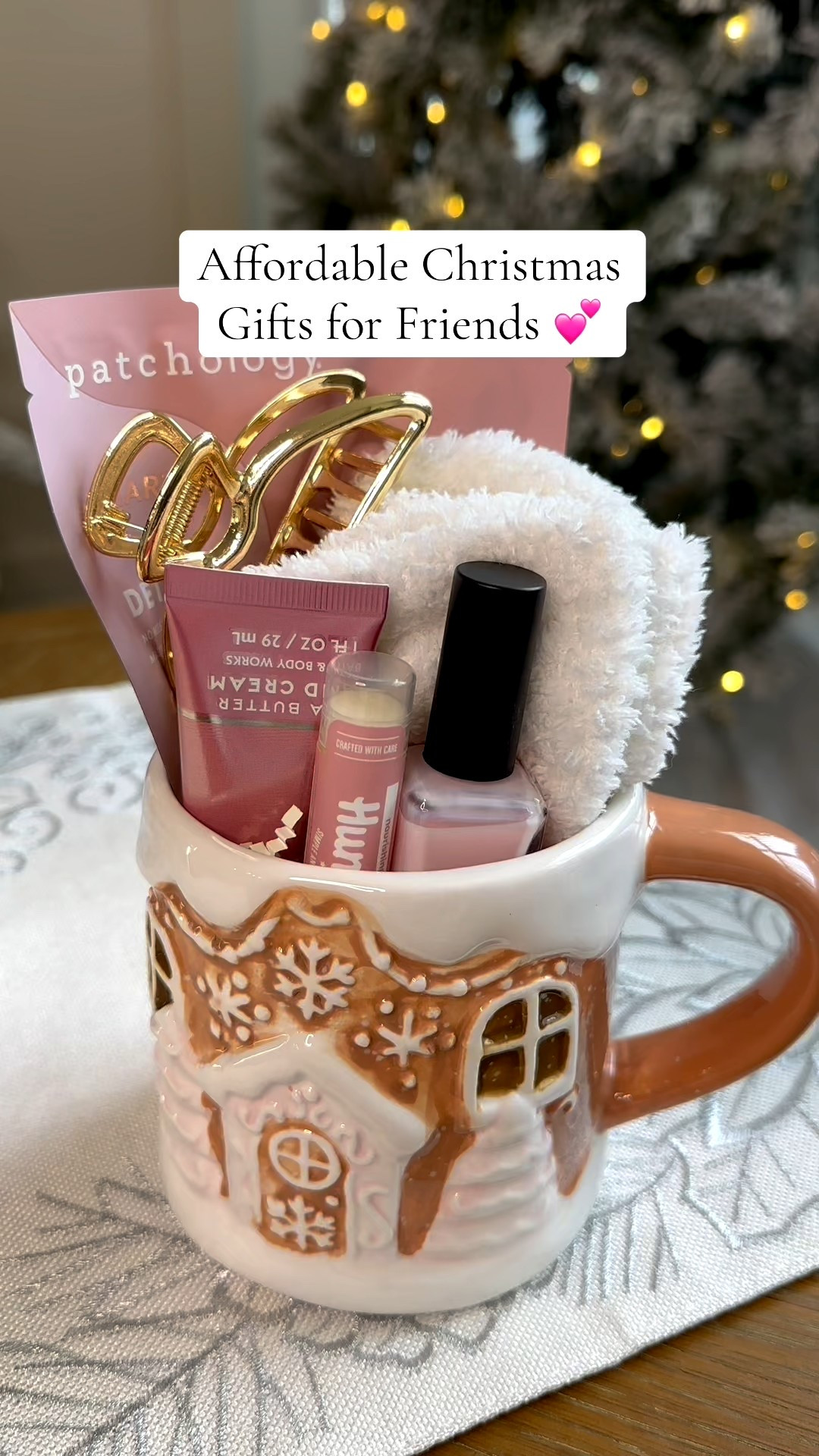 DIY Christmas gift idea for friends, teachers, coworkers or neighbors! 💕✨

You can put together this Christmas gift basket idea by grabbing a mug and some self care gifts! I filled my gingerbread house mug with a face mask, fuzzy socks, pink nail polish, hand cream, lip balm and a gold claw clip!

This is the perfect affordable gift for friends that they’ll absolutely love! For more diy gifts this year follow my page!! 🎁

#LTKSeasonal #LTKGiftGuide #LTKHoliday