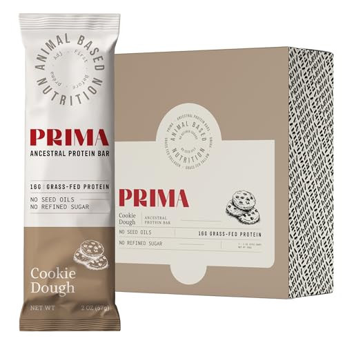 Prima Ancestral Protein Bar – Clean Grass Fed Protein Bar with Whey, Collagen, Honey, and Coconut – 16g Protein, No Preservatives or Seed Oils – Cookie Dough - 7 Pack | Amazon (US)