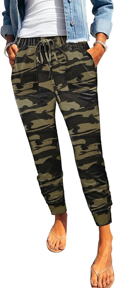 ROSKIKI Womens Leopard Drawstring Elastic Waist Sports Lounge Pants with Pockets | Amazon (US)