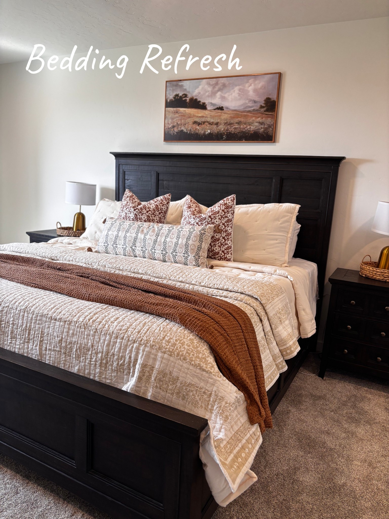 Primary Bedroom Refresh!! The base comforter is from Walmart and is only $40! I love the embroidered detail, and it is fluffy. The sheets are on sale right now for only $19 ‼️ I am obsessed with the quilt too. It had been in my cart for months and I finally bought it on sale last month. The lumbar pillow had been out of stock for months, and I had it set up to notify me when it came back in stock 😍 Lastly, I shopped my home for the blanket and 2 matching pillows! The pillows are out of stock so I linked similar ones on Amazon that are a lot more affordable anyway. Love how it all came together! 

#LTKHome #LTKSpringSale #LTKSaleAlert