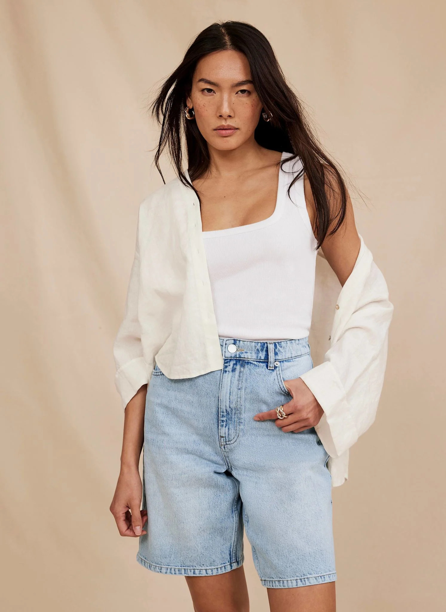 Mid Indigo Long Denim Shorts | Mint Velvet