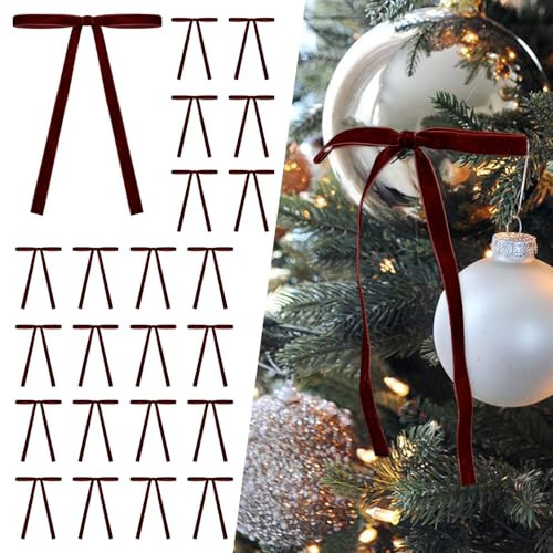SIMISI RIBBON 24 Pcs Burgundy Velvet Christmas Tree Bows Door Garland Decor Vintage Wreath Bow (3/8'' Wide, 5 * 7 inch) | Amazon (US)