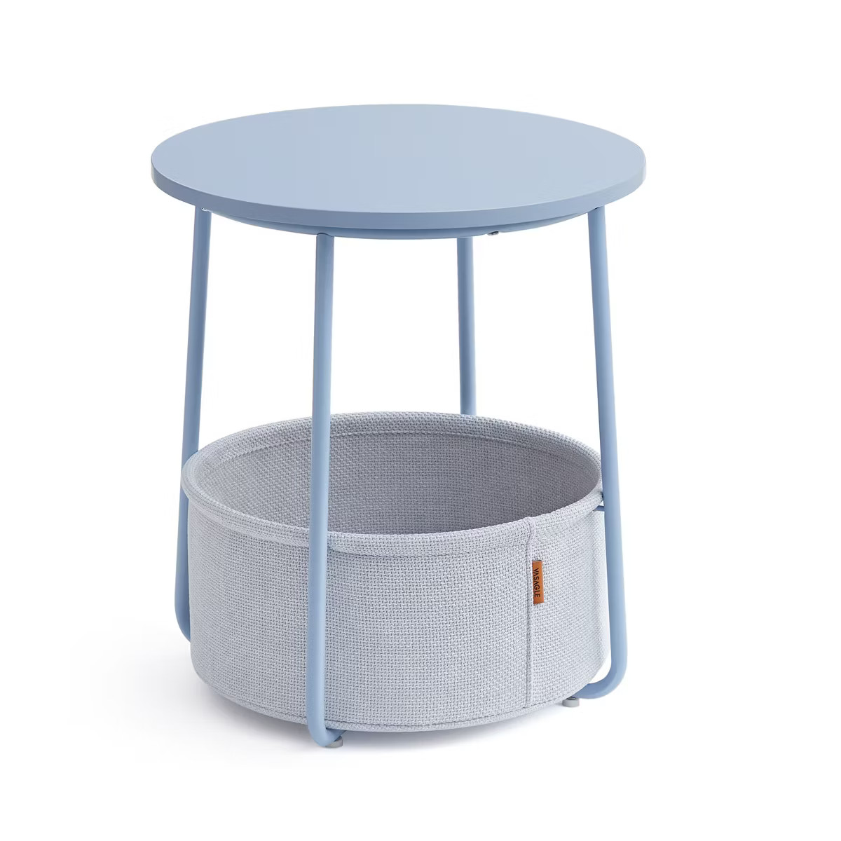 Small Round End Table Nightstand Side Table with Fabric Basket Pale Blue and Ice Blue | Target