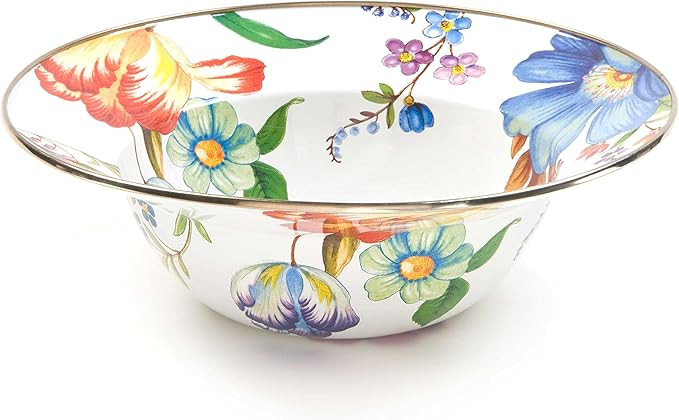 MACKENZIE-CHILDS Enamel Serving Bowl, Enamel Serveware Bowl, 12 Inches, White Flower Market | Amazon (US)