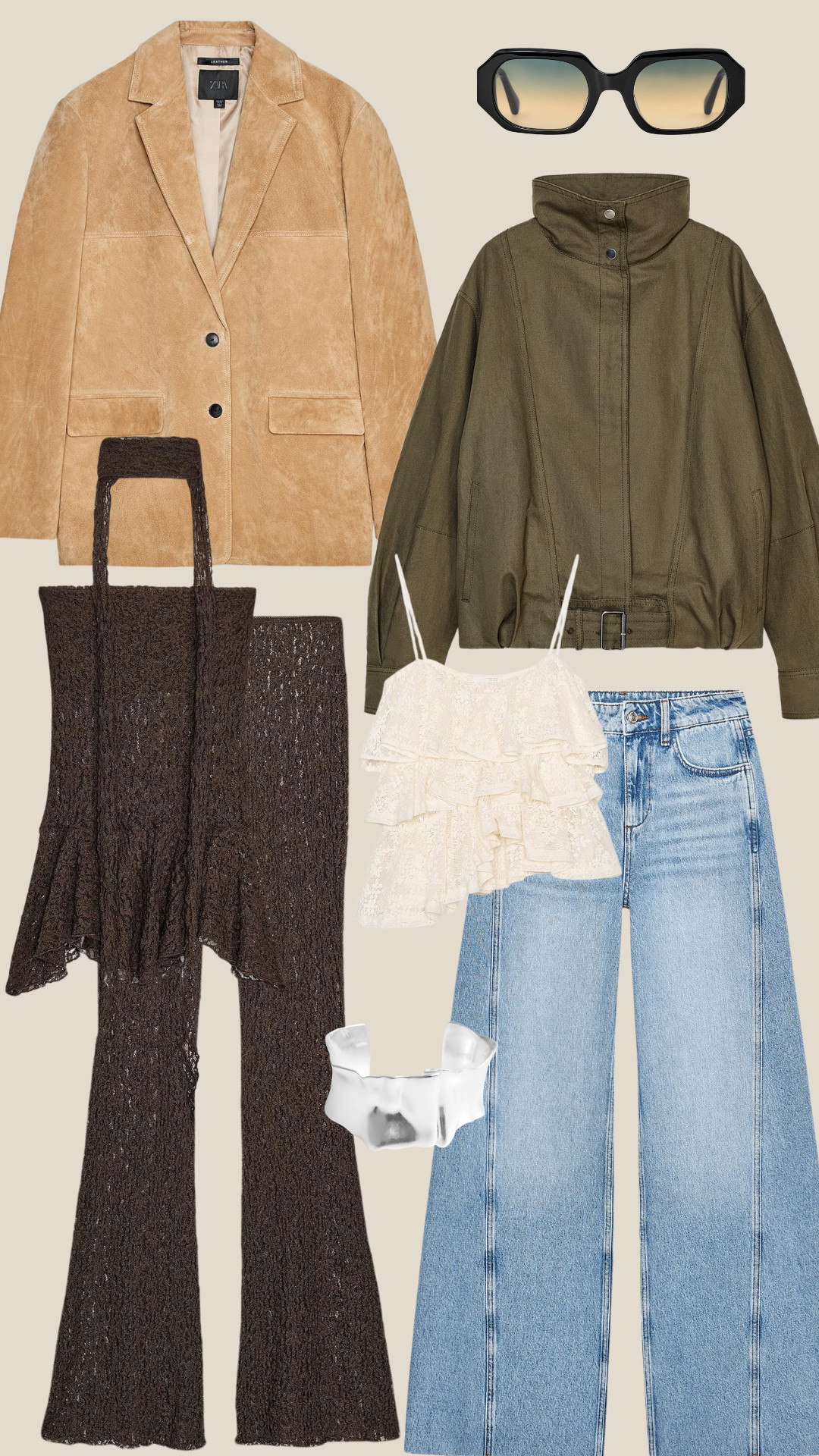 Zara New In, Buckle Bomber Jacket, Lace Top, Trousers, Blazer, Jeans, Textured Cuff, Sunglasses, COS 

 #LTKuk #LTKsummer #LTKstyletip