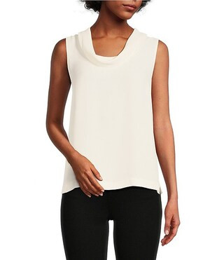 Luxe Crepe de Chine Sleeveless Cowl Neck Tank Top | Dillard's