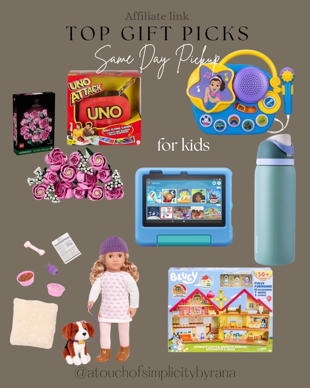 Looking for last minute gifts! Rounded up great options from Target with Same day pickup! 

Lego flowers, Amazon fire tablet, owala water bottle, bluey house playset, generation doll, sing along microphone set, uno , gift ideas, kids gift ideas, gift guide, last minute gifts 

#LTKGiftGuide #LTKKids #LTKHoliday