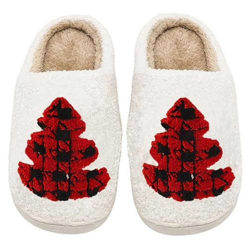 NGGGN Women Men Cute Cartoon Christmas Slippers Winter Plush Funny Slippers Comfy Warm Furry House Shoes Tree Red-41-42 | Amazon (US)