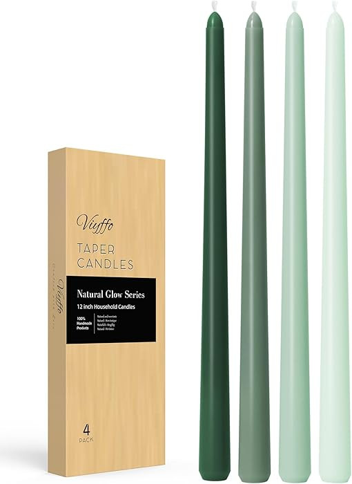 Viyffo Taper Candles, 12 Inch, 4 Pack, Green – Unscented, Smokeless Design, Up to 8-Hour Burn ... | Amazon (US)