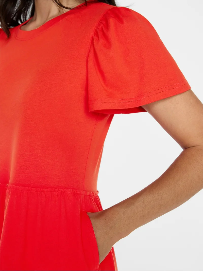 Time and Tru Women's and Women’s Plus Cotton Swing Dress with Short Sleeves, Sizes XS-4X | Walmart (US)