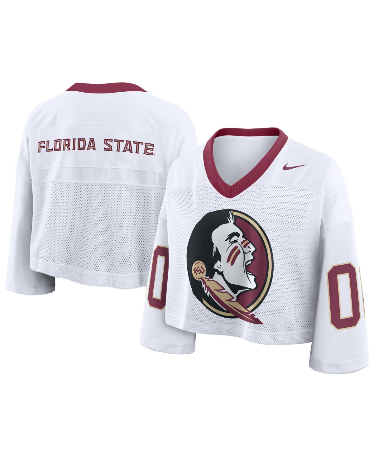 Nike Women's Florida State Seminoles Oversized Logo Cropped V-Neck Jersey - White, Maroon | Macy's