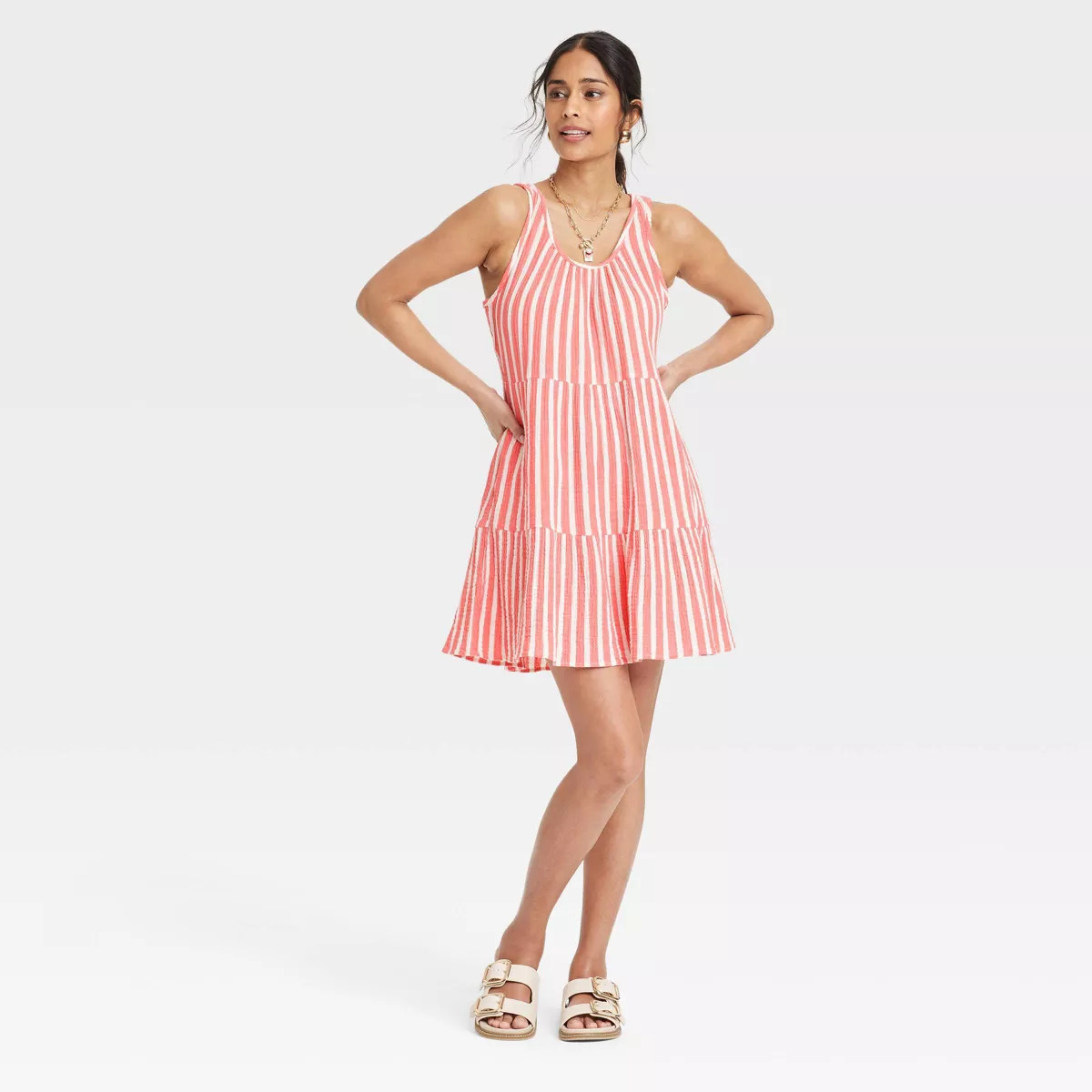 Women's Mini Sundress - Universal Thread™ Coral Pink Striped M | Target
