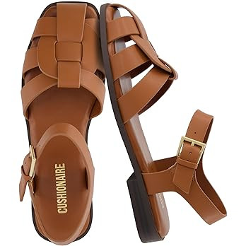 Amazon.com | CUSHIONAIRE Benny Closed Toe Fisherman Womens Sandals - Flat Dressy Comfortable Sand... | Amazon (US)