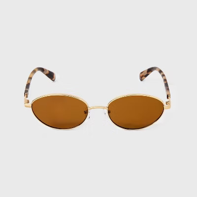 Women's Metal Oval Cateye Tortoise Temple Sunglasses - A New Day™ Brown: Maximum UV Protection, Recycled Metal Frame | Target