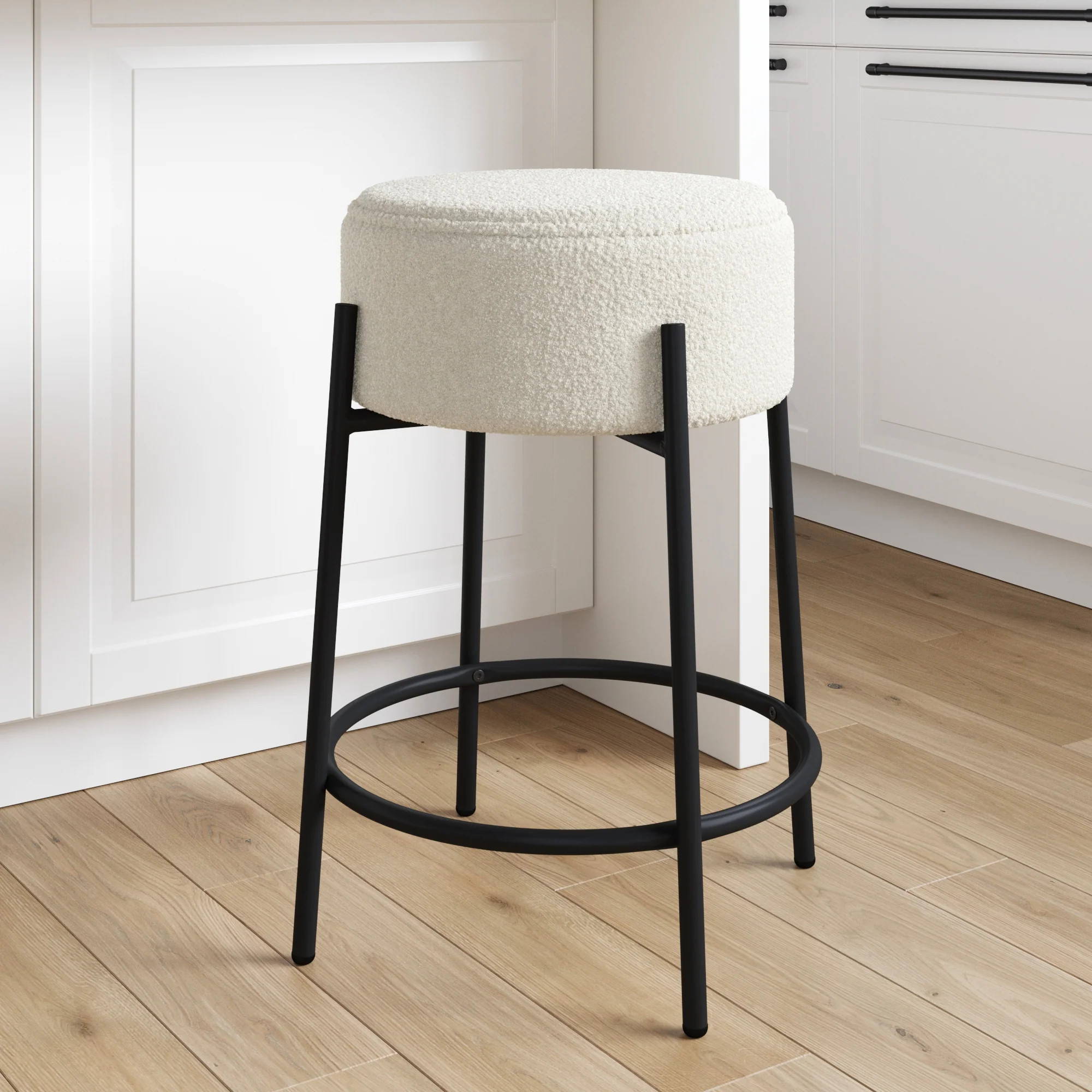 Round Boucle Backless Counter Height Bar Stool | Nathan James