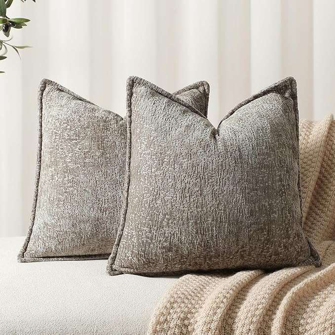 DEZENE Pack of 2 Grey Decorative Throw Pillow Covers 16x16 Cozy Soft Chenille Accent Vintage Squa... | Amazon (US)