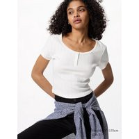 Uniqlo - Pointelle T-shirt Met Knopen - Gebroken Wit | Uniqlo BE